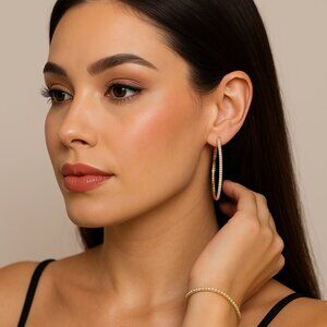 Adrienne XIXI Gold Crystal Hoop Earrings & Tennis Bracelet Set NWT